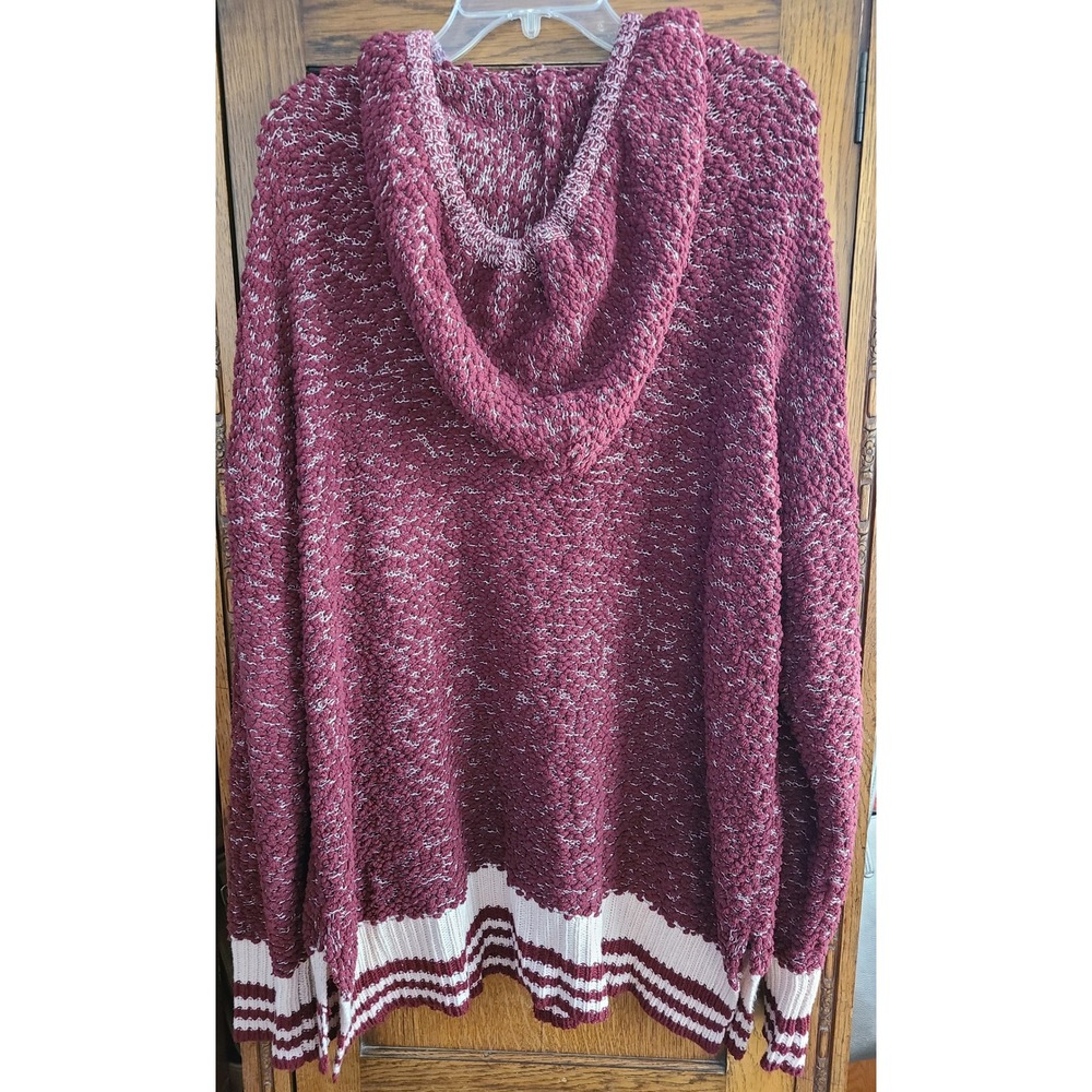 Oddi Burgundy Popcorn Knit Hoodie Varsity Stripe Pullover IT12309P 2XL 3XL - Picture 2 of 7